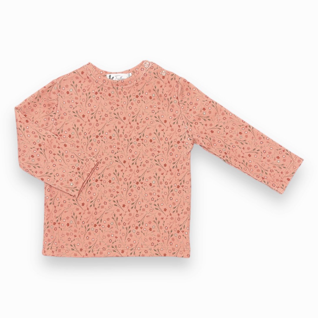 Baby Longsleeve Feathers - Roestbruine Bloemen
