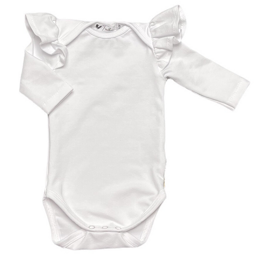 Baby Rompertje Lange Mouw Ruches Effen Feathers - Wit