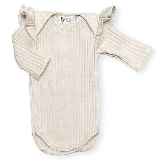 Baby Rompertje Lange Mouw Ruches Brede Rib Feathers - Naturel Beige
