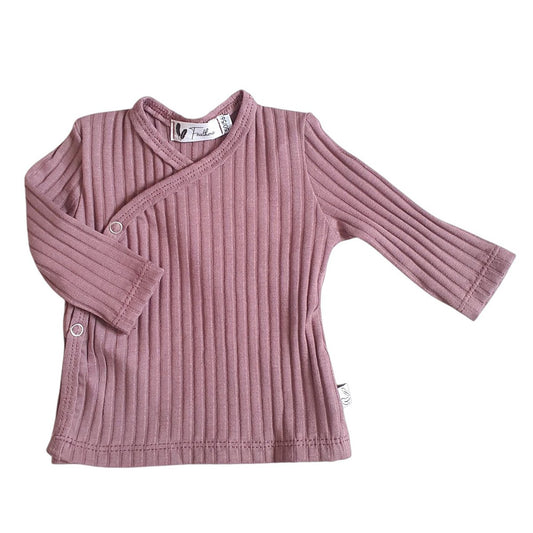 Baby Overslagshirtje Brede Rib Feathers - Mauve