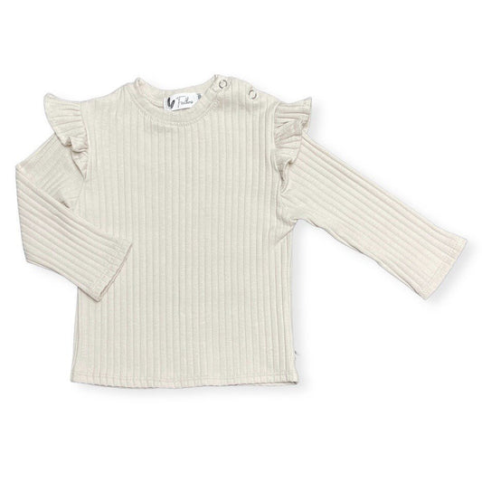Baby Longsleeve Ruches Brede Rib Feathers - Naturel Beige