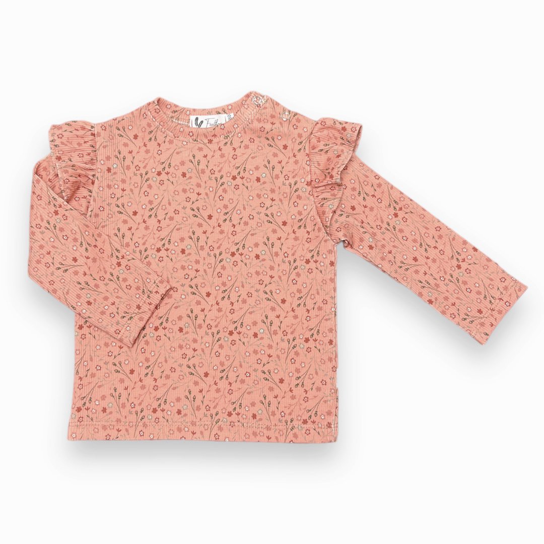 Baby Longsleeve Ruches Feathers - Roestbruine Bloemen