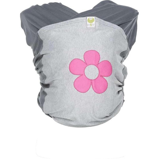 ByKay Rekbare Draagdoek Deluxe - Antraciet met roze bloem - Fuchsia 4,6M