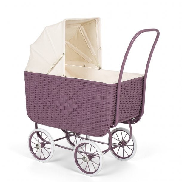 Poppenwagen Retro Rotan paars