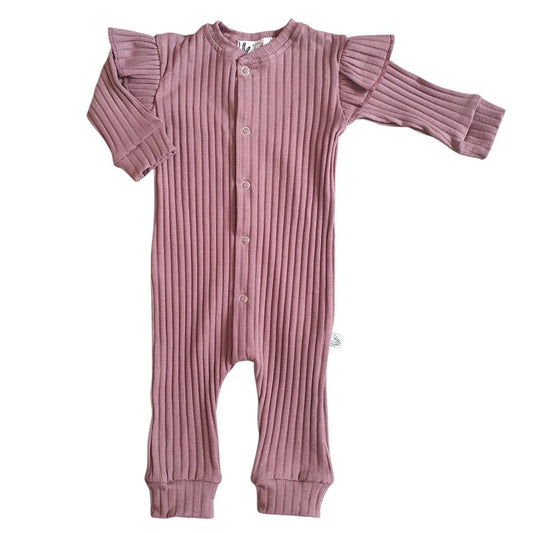 Baby Boxpakje Ruches Brede Rib Feathers - Mauve