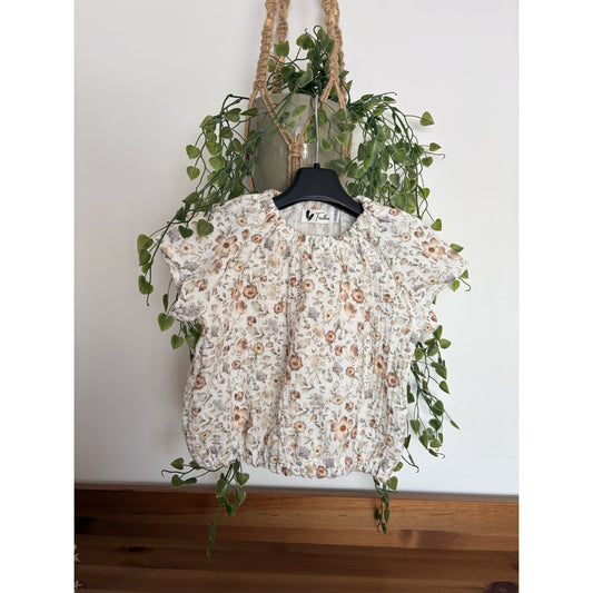 Baby Tuniek Stretch Feathers - Vintage Bloemen Korte Mouw