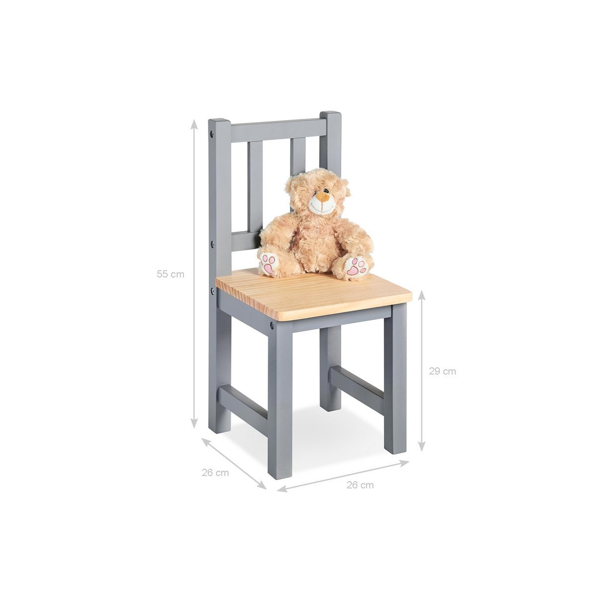Kinderen tafel en stoel set "fenna", grijs/natuurlijk, 3 delen