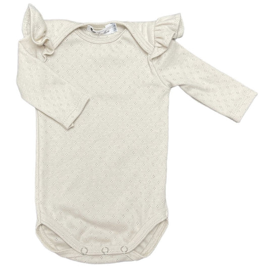 Baby Rompertje Lange Mouw Ruches Pointelle Feathers - Naturel Beige