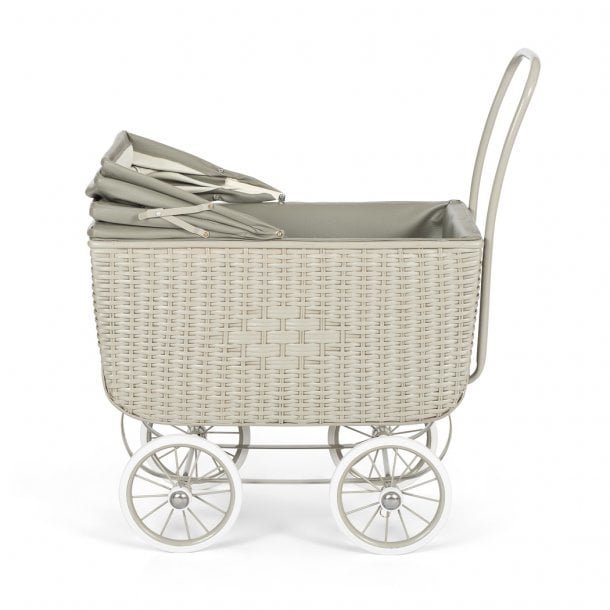 Poppenwagen Retro Rotan grijs