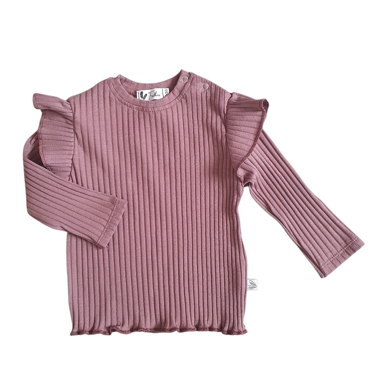 Baby Longsleeve Ruches Brede Rib Feathers - Mauve